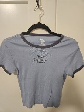 Pabst Blue Ribbon ringer crop top. Size Small